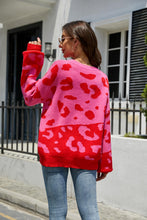 Load image into Gallery viewer, Leopard Ribbed Trim Dropped Shoulder Sweater
