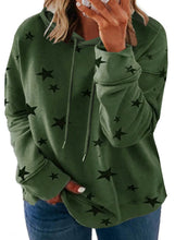 Load image into Gallery viewer, Green Star Print Drawstring Plus Size Hoodie
