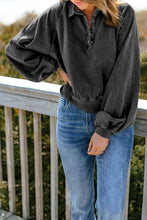 Load image into Gallery viewer, Quarter-Snap Collared Lantern Sleeve Sweatshirt
