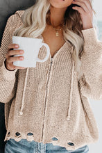 Load image into Gallery viewer, Zipper V-Neck Dropped Sleeve Hooded Solid Sweater

