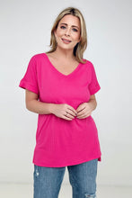 Load image into Gallery viewer, Zenana "Simply Spring" Ribbed V-Neck High-Low Hem Top with Side Slits
