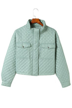 Load image into Gallery viewer, Green Quilted Pocketed Zip-Up Cropped Jacket
