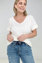 Load image into Gallery viewer, Zenana "Simply Spring" Ribbed V-Neck High-Low Hem Top with Side Slits
