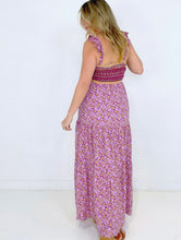Load image into Gallery viewer, Pink Shirred Ruffled Sleeveless Floral Maxi Dress
