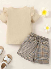 Load image into Gallery viewer, Ribbed Round Neck Short Sleeve Top and Plaid Shorts Set
