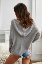 Load image into Gallery viewer, Zipper V-Neck Dropped Sleeve Hooded Solid Sweater
