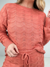 Load image into Gallery viewer, Orange 2Pcs Scalloped Long Sleeve Sweater And Shorts Set
