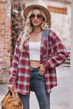Load image into Gallery viewer, Plaid Dropped Shoulder Hooded Longline Jacket

