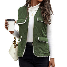 Load image into Gallery viewer, Green V-Neck Side Pocket Zipper Up Vest Coat
