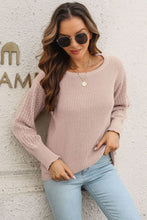 Load image into Gallery viewer, Ribbed Openwork Sleeve Round Neck Pullover Sweater
