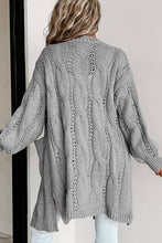 Load image into Gallery viewer, Ribbed Trim Eyelet Cable Knit Cardigan
