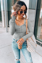 Load image into Gallery viewer, Crewneck Buttons Ribbed Knit Long Sleeve Top
