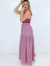 Load image into Gallery viewer, Pink Shirred Ruffled Sleeveless Floral Maxi Dress
