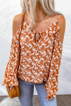 Load image into Gallery viewer, Floral Cold-Shoulder Flare Sleeve Blouse
