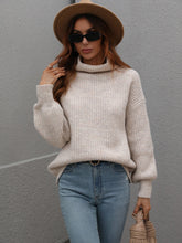 Load image into Gallery viewer, Woven Right High Neck Balloon Sleeve Rib-Knit Pullover Sweater
