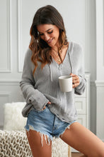 Load image into Gallery viewer, Zipper V-Neck Dropped Sleeve Hooded Solid Sweater
