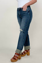 Load image into Gallery viewer, Judy Blue Mid-Rise Destroy &amp; Single Cuff Dad Jean Straight Jeans
