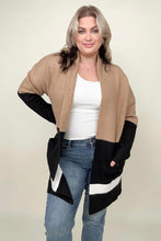 Load image into Gallery viewer, Latte Colorblock Cardigan With Patch Pockets
