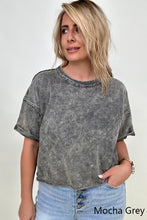 Load image into Gallery viewer, Zenana French Terry Acid Wash Raw Edge Crop Top
