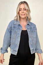 Load image into Gallery viewer, Rivet Studded Pocketed Denim Jacket
