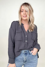 Load image into Gallery viewer, Zenana Gauze Split Neck Button Front Top
