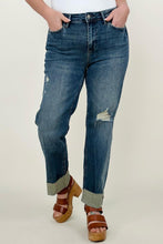 Load image into Gallery viewer, Judy Blue Mid-Rise Destroy &amp; Single Cuff Dad Jean Straight Jeans
