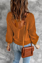 Load image into Gallery viewer, Double Take Tied Balloon Sleeve Round Neck Sweater
