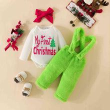 Load image into Gallery viewer, MY FIRST CHRISTMAS Graphic Bodysuit and Overalls Set
