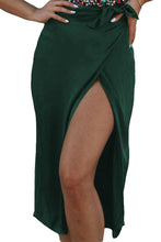 Load image into Gallery viewer, Green Satin Wrap Midi Skirt With Split

