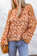 Load image into Gallery viewer, Floral Cold-Shoulder Flare Sleeve Blouse
