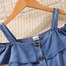 Load image into Gallery viewer, Girls Cold-Shoulder Buttoned Denim Dress
