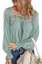 Load image into Gallery viewer, Green Lace Hollow-Out Scalloped Neck Blouse
