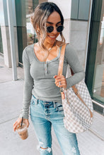 Load image into Gallery viewer, Crewneck Buttons Ribbed Knit Long Sleeve Top
