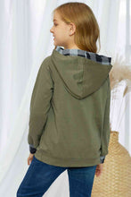 Load image into Gallery viewer, Girls Plaid Decorative Button Hoodie with Pockets
