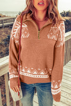 Load image into Gallery viewer, Zip-Up Mock Neck Dropped Shoulder Pullover Sweater
