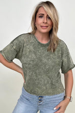 Load image into Gallery viewer, Zenana French Terry Acid Wash Raw Edge Crop Top
