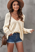 Load image into Gallery viewer, Zipper V-Neck Dropped Sleeve Hooded Solid Sweater

