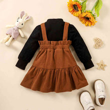Load image into Gallery viewer, Puff Sleeve Round Neck Top and Buttoned Overall Dress Set
