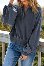 Load image into Gallery viewer, Quarter-Snap Collared Lantern Sleeve Sweatshirt
