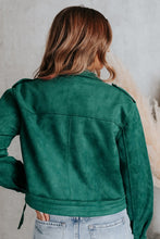 Load image into Gallery viewer, Green Faux Suede Button Down Cropped Jacket
