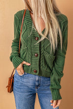 Load image into Gallery viewer, Green Front Pockets Buttons Textured Cardigan
