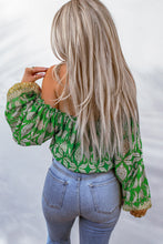 Load image into Gallery viewer, Green Floral Print Tassel Tie Off Shoulder Blouse
