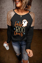 Load image into Gallery viewer, Leopard Boo Ghost Graphic Sequin Raglan Sleeve Top

