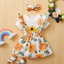 Load image into Gallery viewer, Graphic Bodysuit and Sunflower Overall Skirt Set
