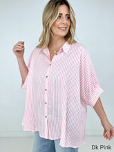 Load image into Gallery viewer, Zenana "Lucky Stripes" Oversized Striped Short Sleeve Button-Up Shirt
