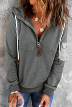 Load image into Gallery viewer, Half Zip Colorblock Pocket Patchwork Long Sleeve Hoodie
