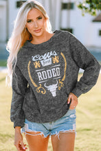 Load image into Gallery viewer, Mineral Washed COW'S FIRST RODEO Round Neck Raglan Sleeve Sweatshirt
