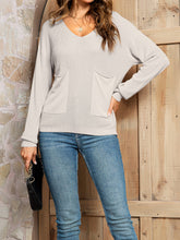 Load image into Gallery viewer, V-Neck Long Sleeve Knit Top with Pocket
