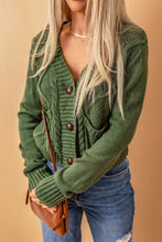 Load image into Gallery viewer, Green Front Pockets Buttons Textured Cardigan
