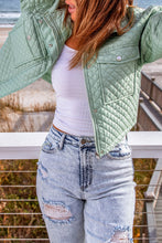 Load image into Gallery viewer, Green Quilted Pocketed Zip-Up Cropped Jacket
